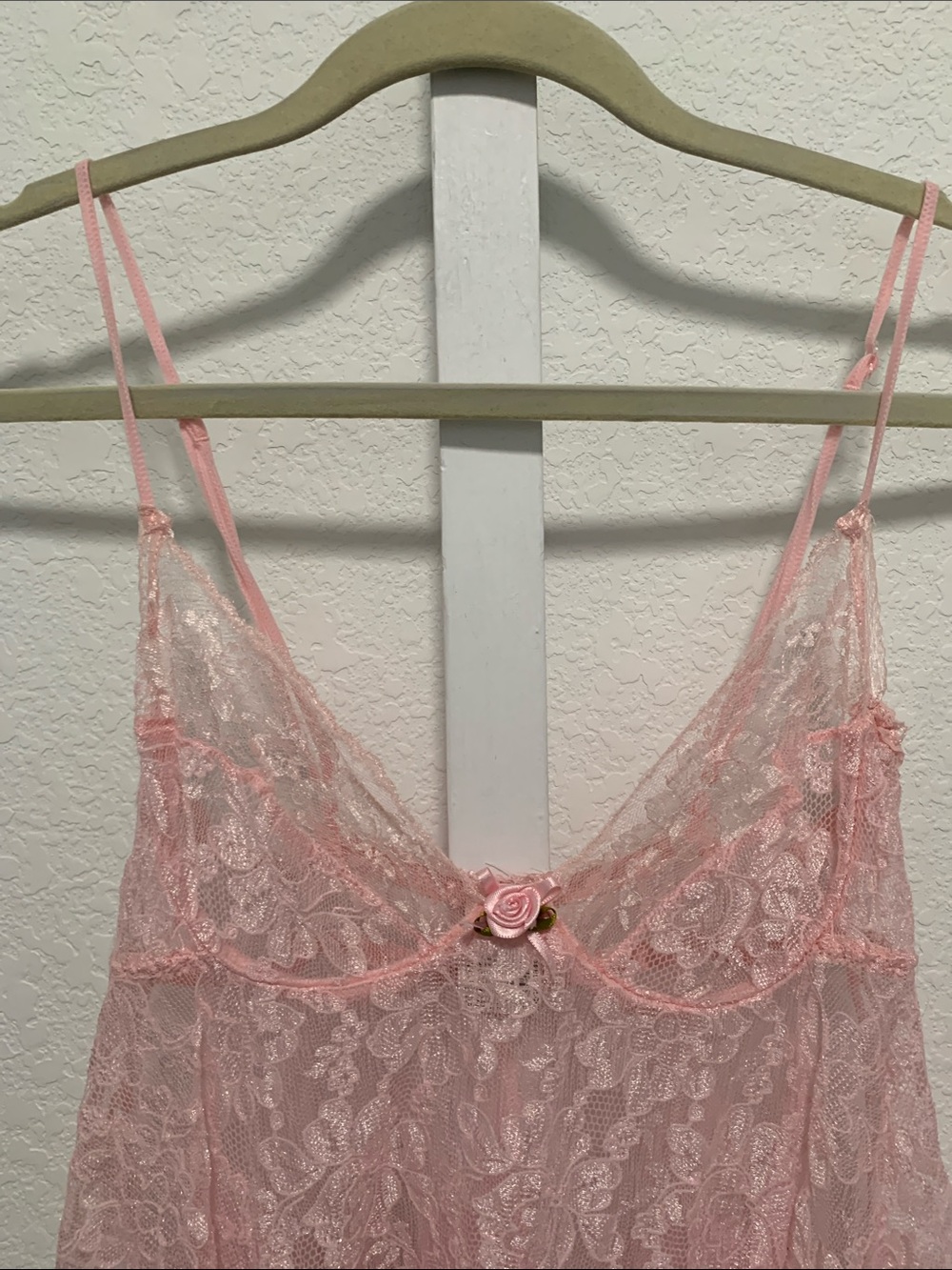 Vintage Light Pink Sheer Lace Babydoll Chemise - Picture 2 of 8
